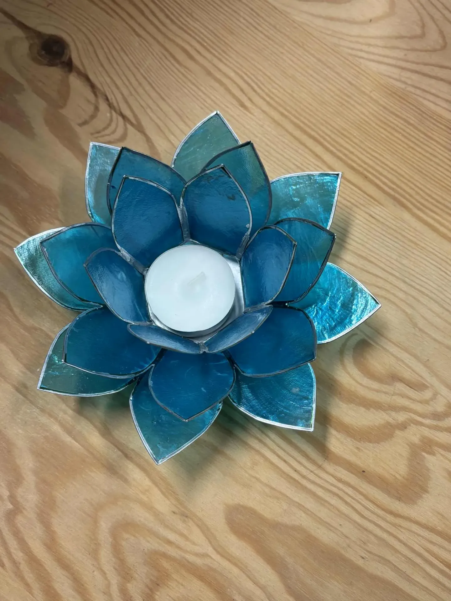 [BG002] Bougeoir fleur de lotus bleu clair