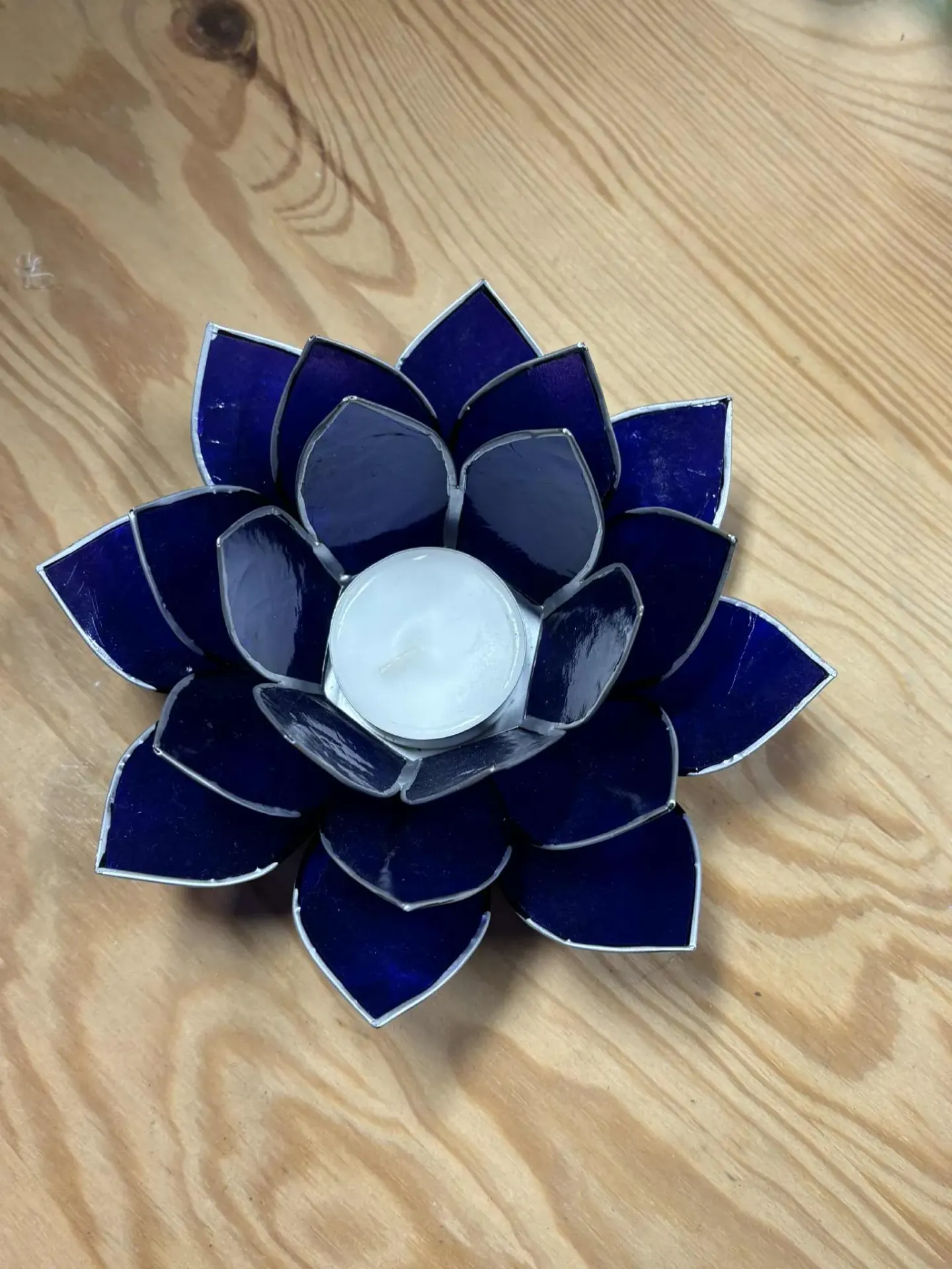 [BG002-2] Bougeoir fleur de lotus bleu foncé