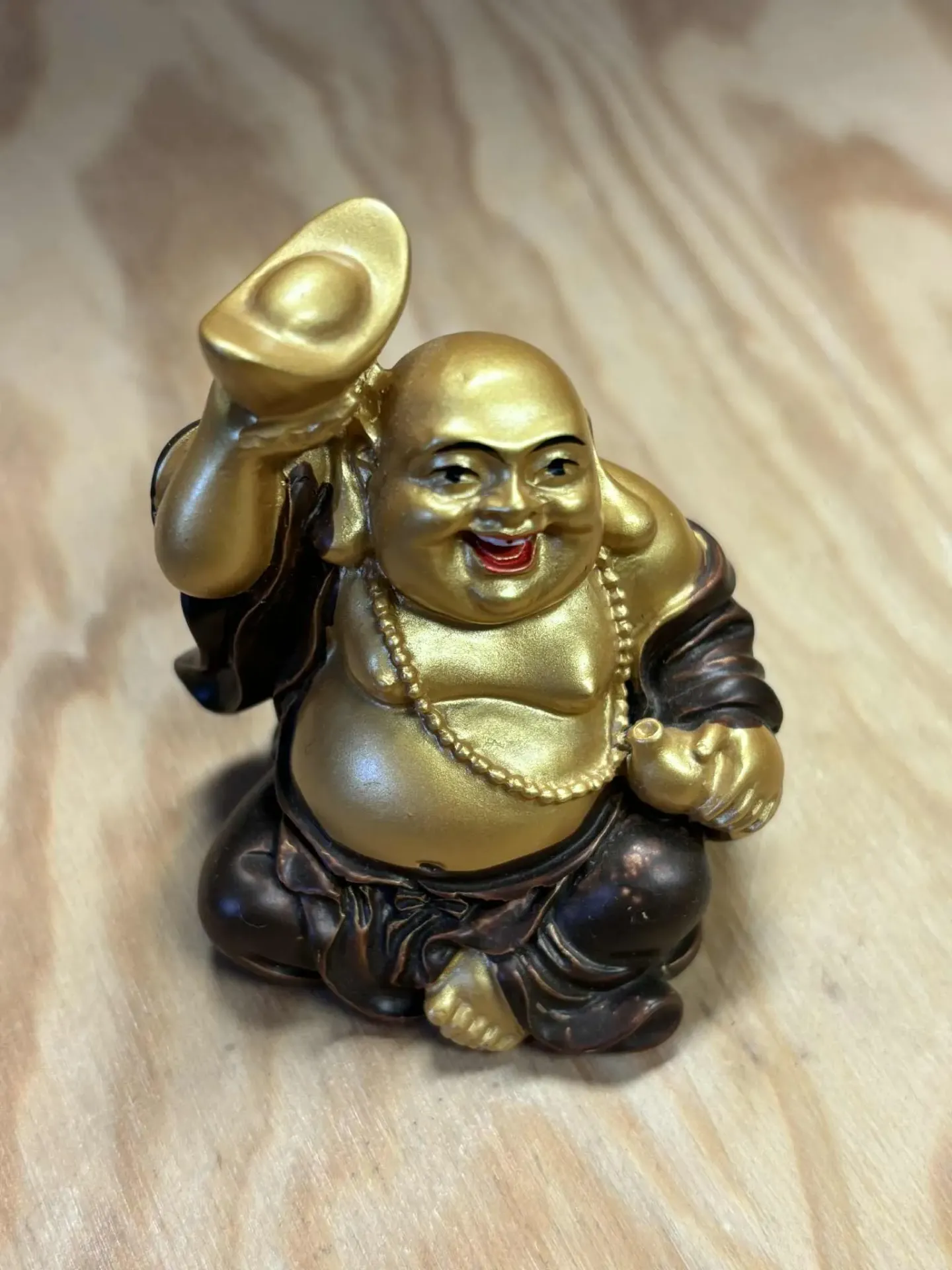 [BOUR006] Bouddha rieur doré résine S
