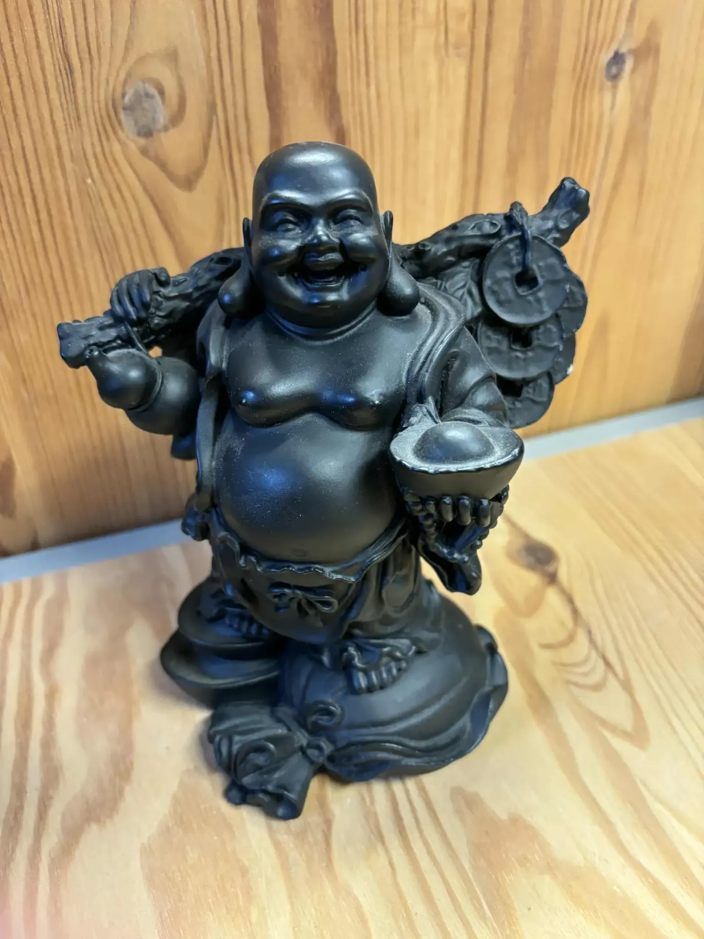 [BOUR023] Bouddha rieur résine noire