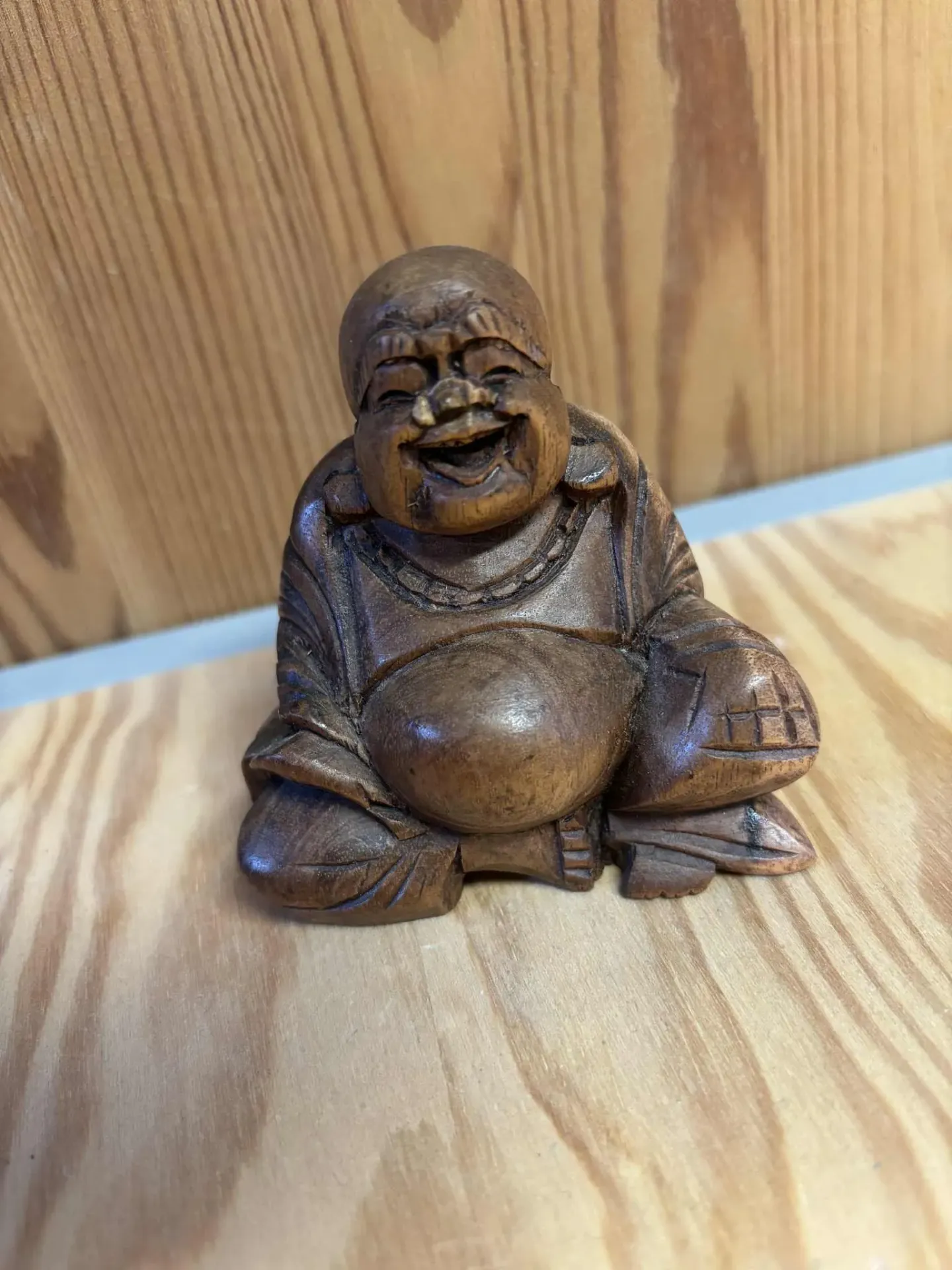 Bouddha rieur en bois S