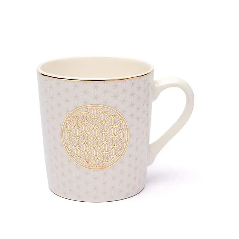 Tasse à café/thé fleur de vie blanc/or