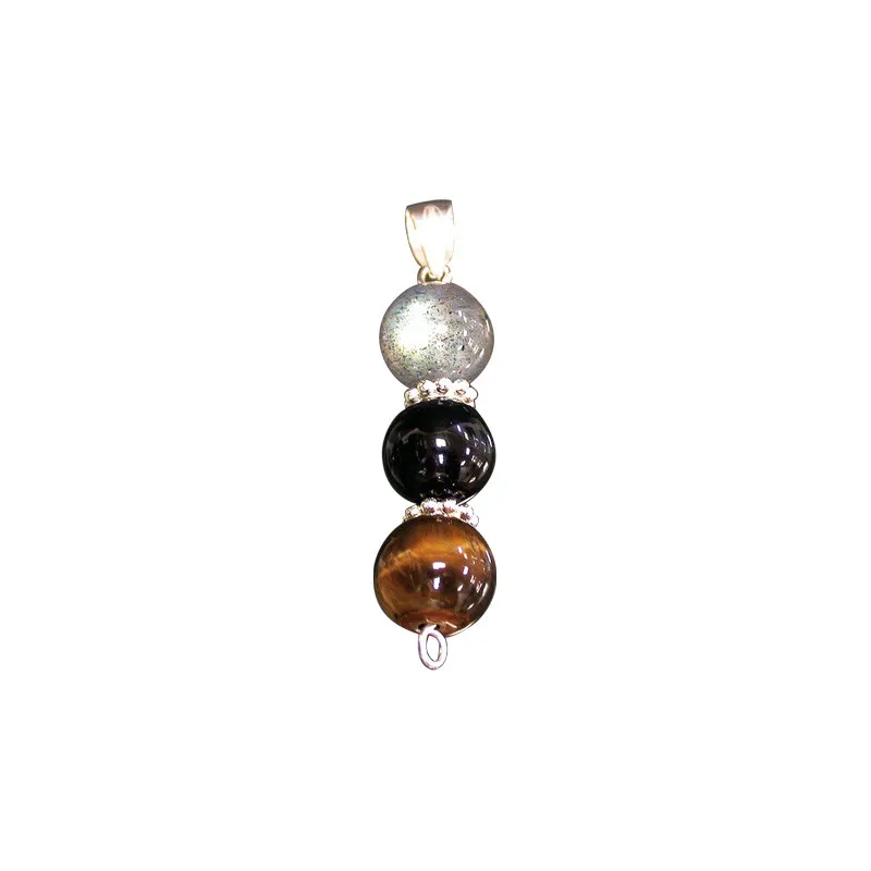 Pendentif Labradorite, Tourmaline et Œil de tigre, argent