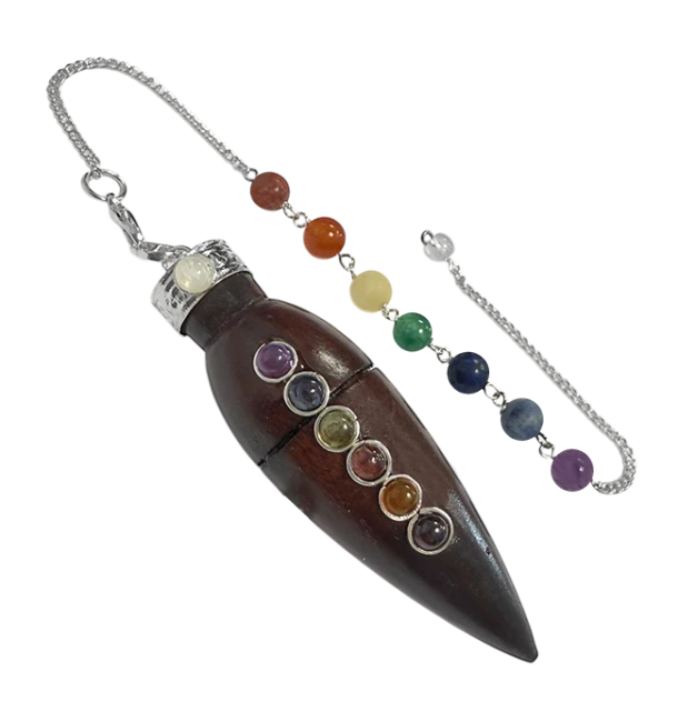 [PEN025] Pendule Goutte 7 Chakras en Bois de Rose
