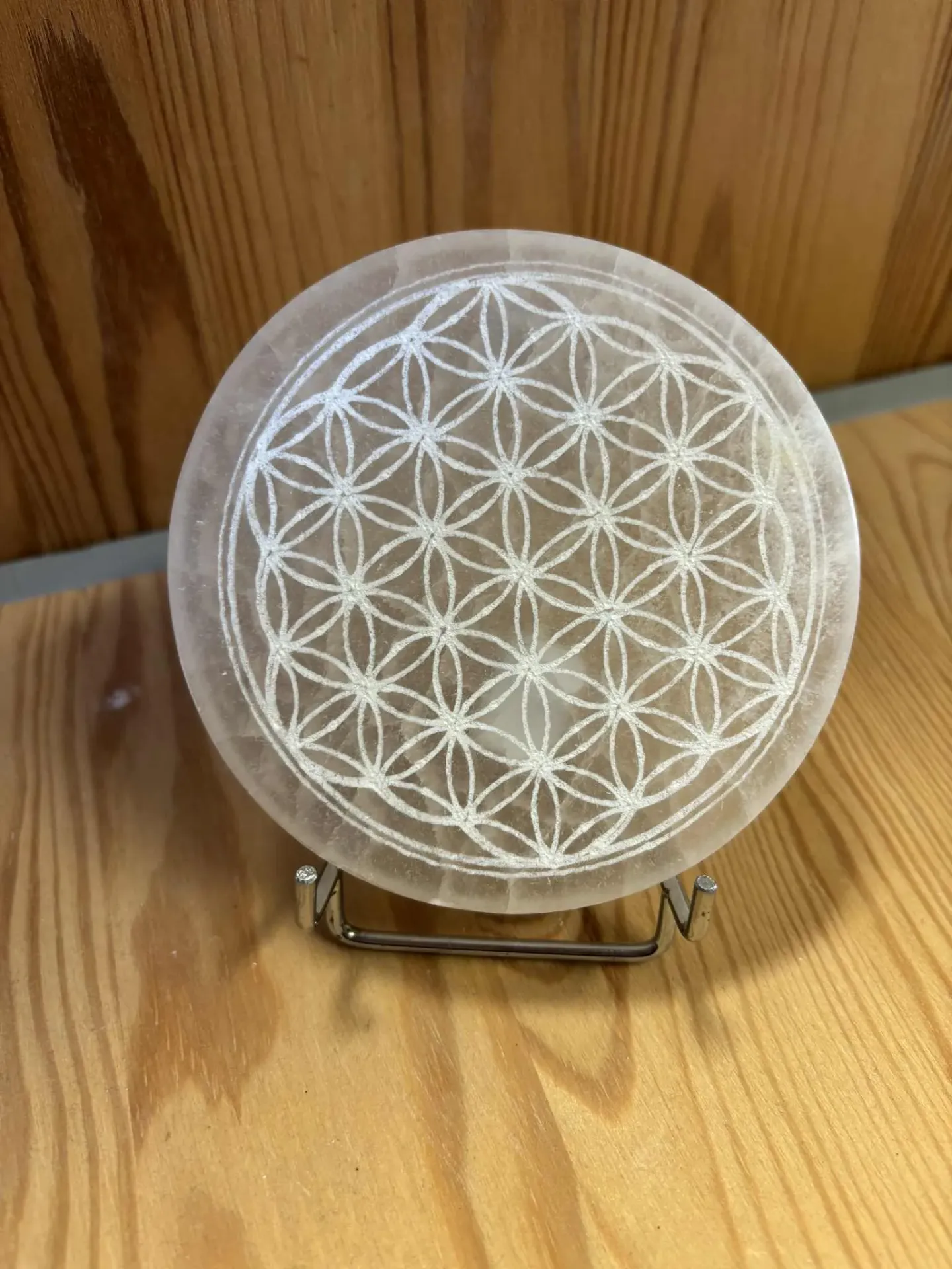 [MIN00780] Sélénite plaque gravée Fleur de vie