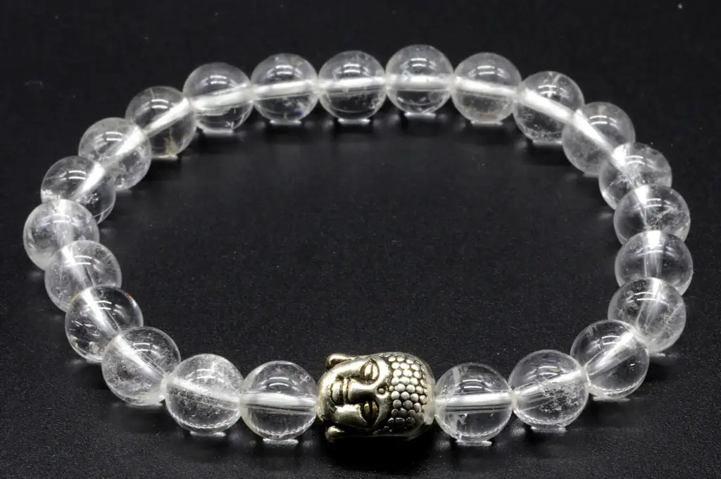 Bracelet Cristal de roche & Bouddha 8mm