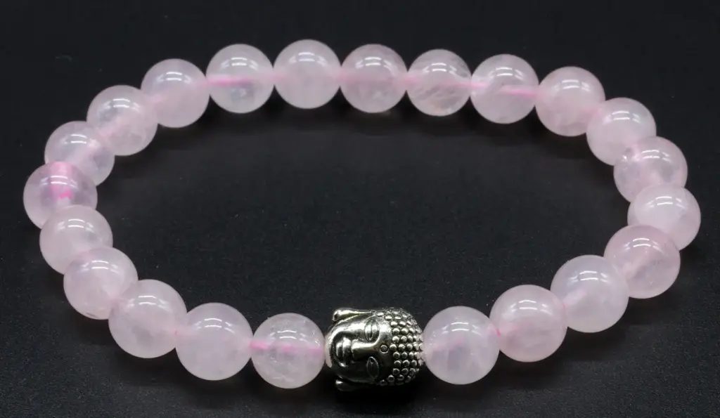 Bracelet Quartz rose & Bouddha perles 8mm