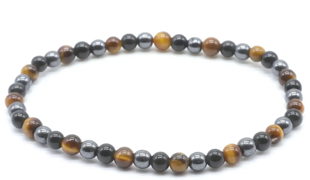 Bracelet Protection Obsidienne Noire, Hématite, Œil de Tigre 4mm