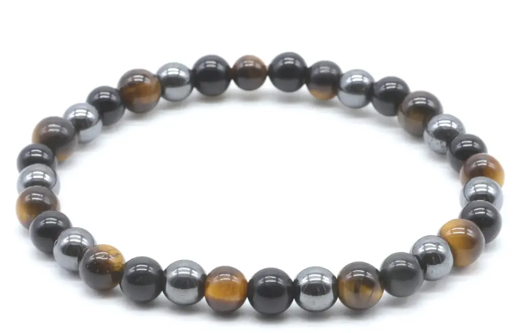 Bracelet Protection Obsidienne Noire, Hématite, Œil de Tigre 6mm