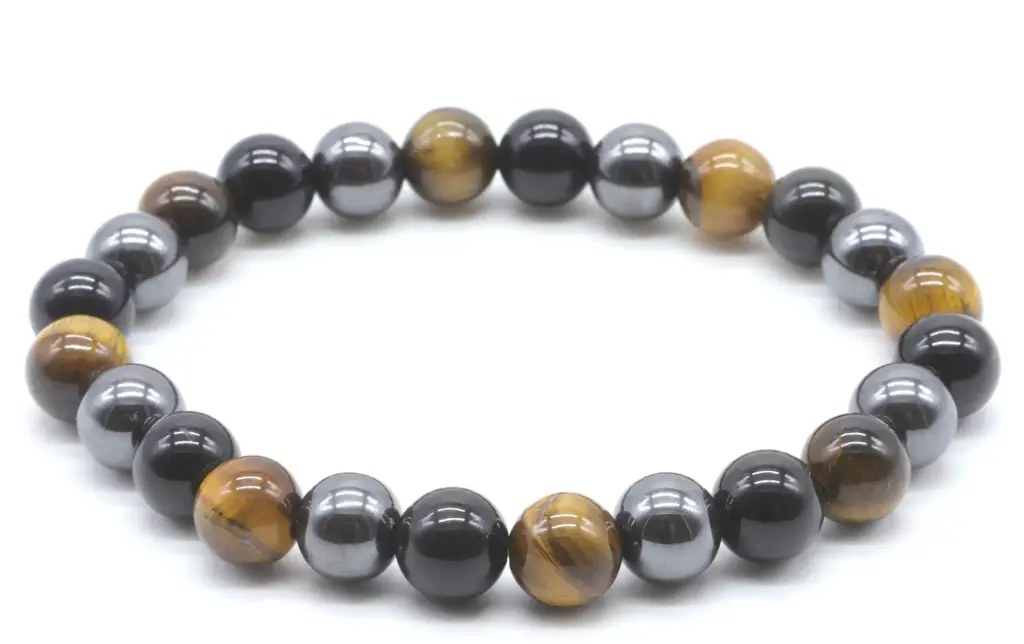 Bracelet Protection Obsidienne Noire, Hématite, Œil de Tigre 8mm