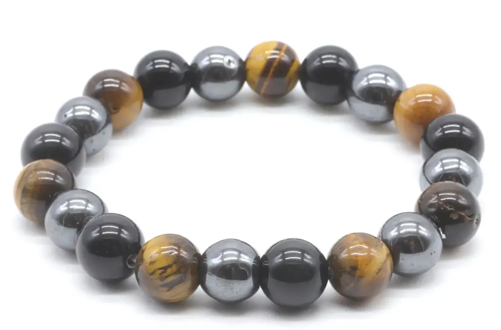 Bracelet Protection Obsidienne Noire, Hématite, Œil de Tigre 10mm