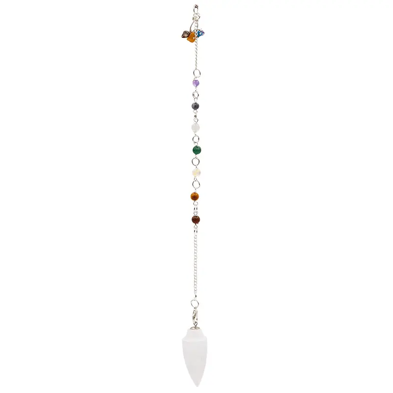 Pendule Sélénite goutte chainette chakra