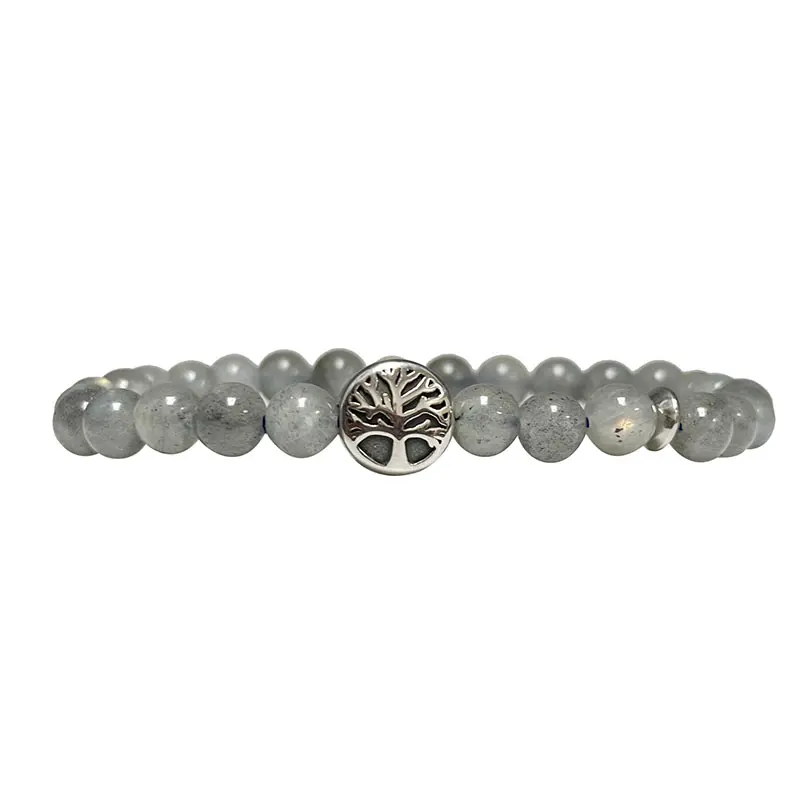 Bracelet Labradorite & arbre de vie en acier 6mm