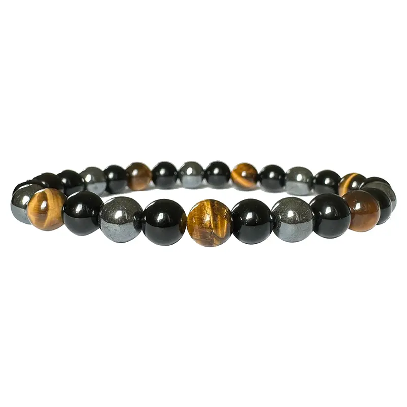 Bracelet Hématite, Obsidienne noire et Œil de tigre 22cm