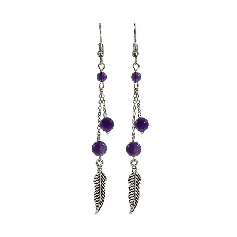 Boucles d'oreilles plume améthyste