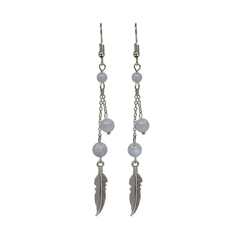 Boucles d'oreilles Pierre de lune plumes