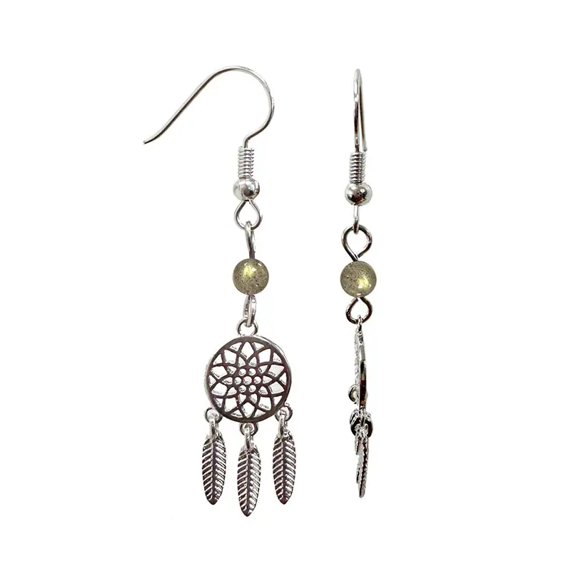 Boucles d'oreilles Labradorite attrape rêve en bronze galvanisé