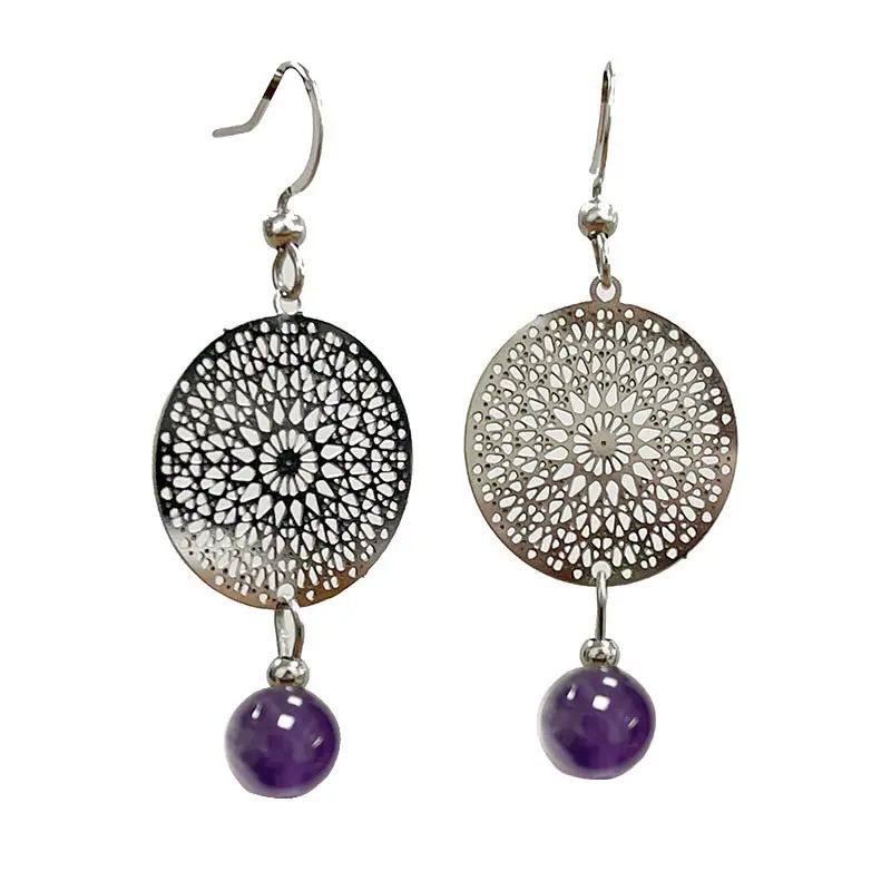 Boucle d'oreille Améthyste créole mandala