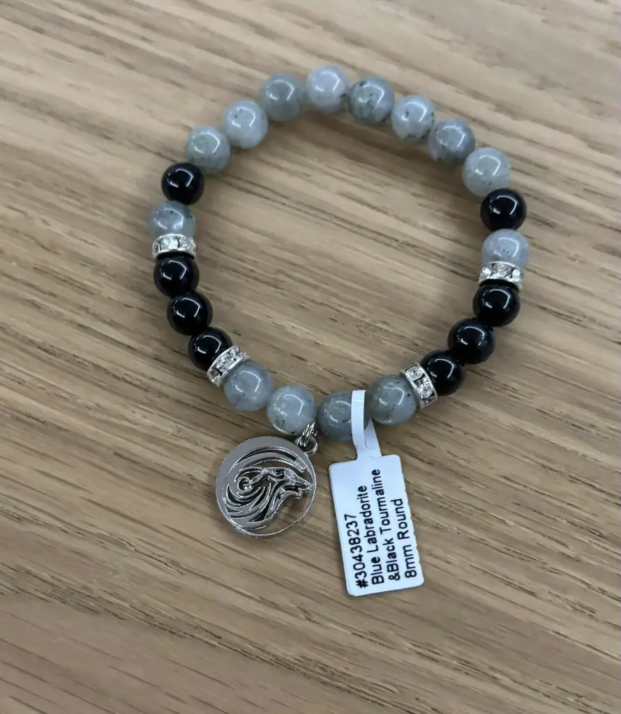 Bracelet labradorite & tourmaline noire perles 8mm