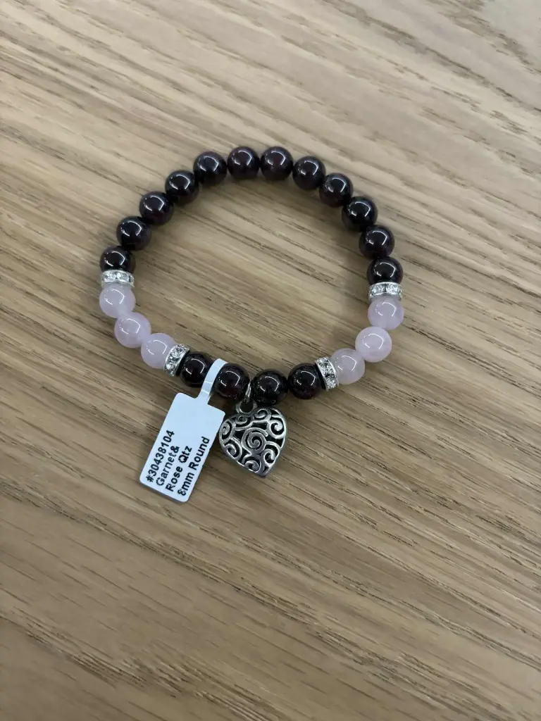 Bracelet Grenat & Quartz rose 8mm
