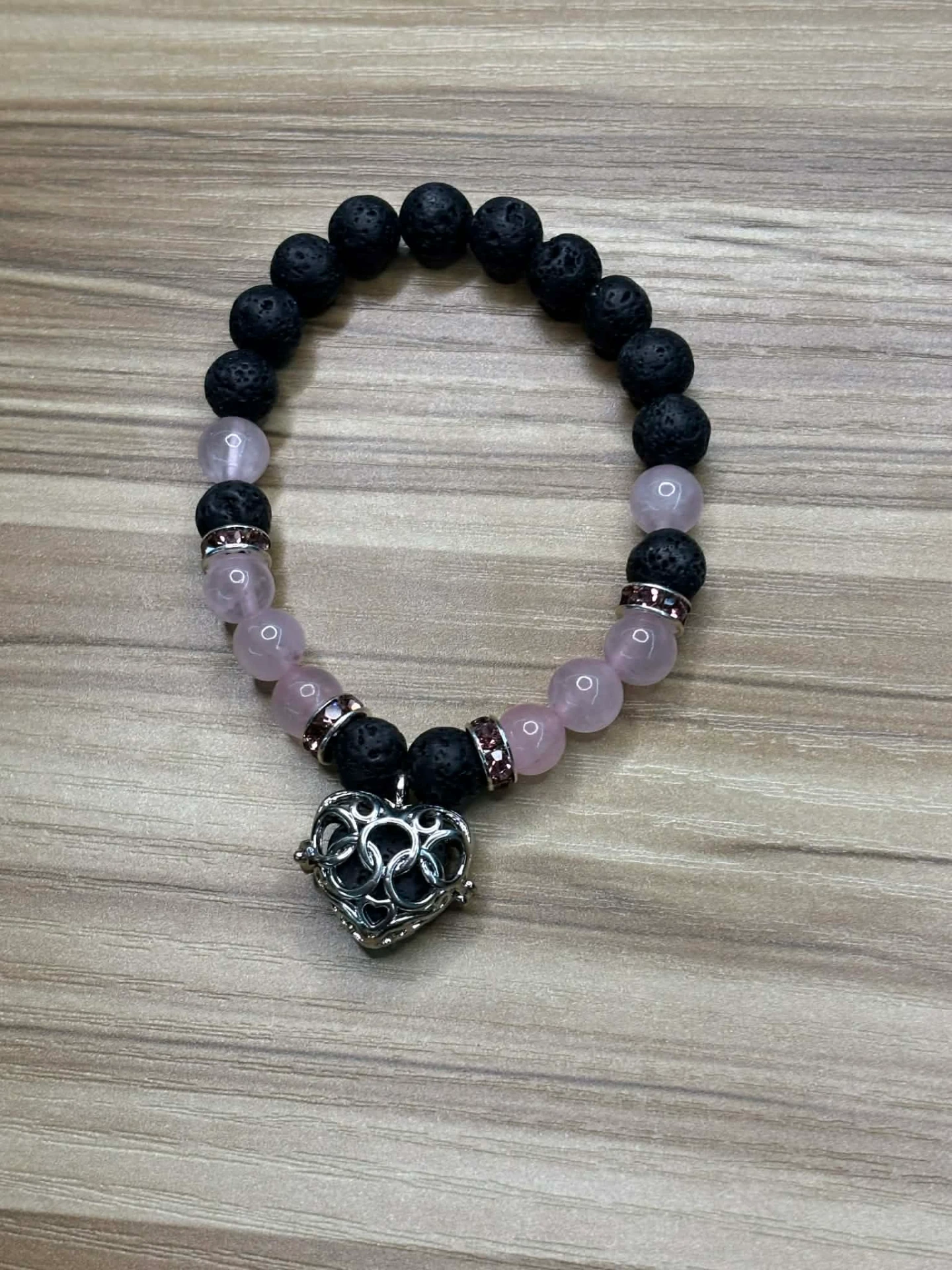 Bracelet Pierre de lave & Quartz rose 8mm