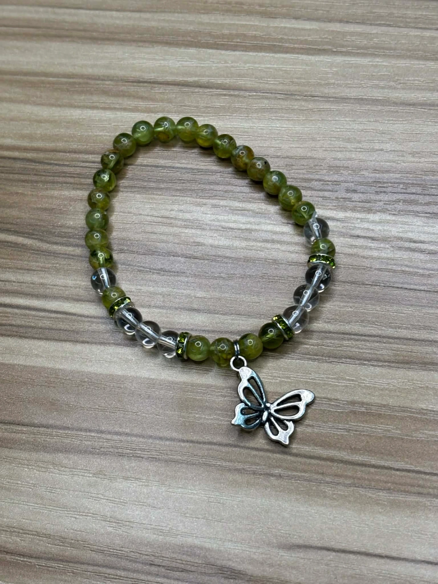 Bracelet Péridot & Cristal de roche 6 et 8 mm