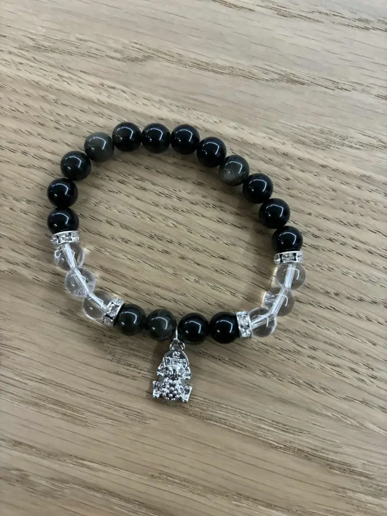Bracelet Obsidienne dorée & Cristal de roche 8mm