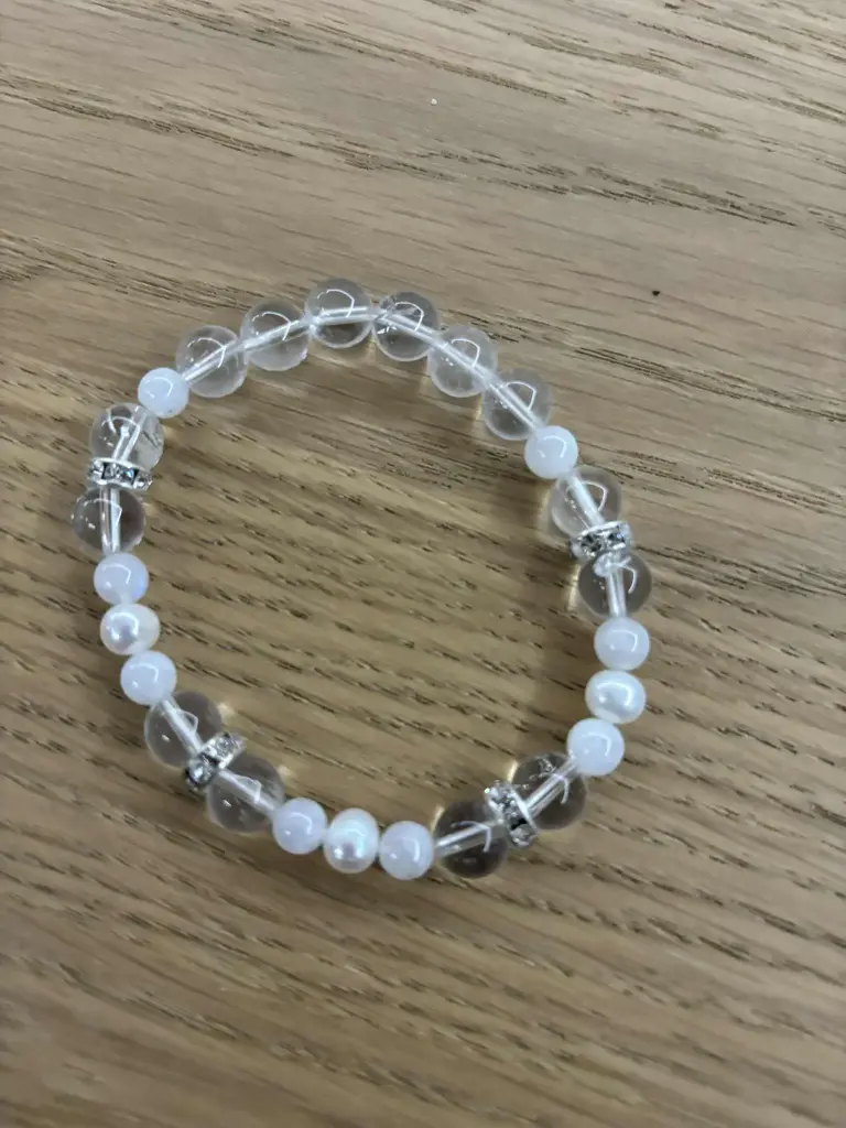 Bracelet Pierre de lune & Cristal de roche & Perle 8mm