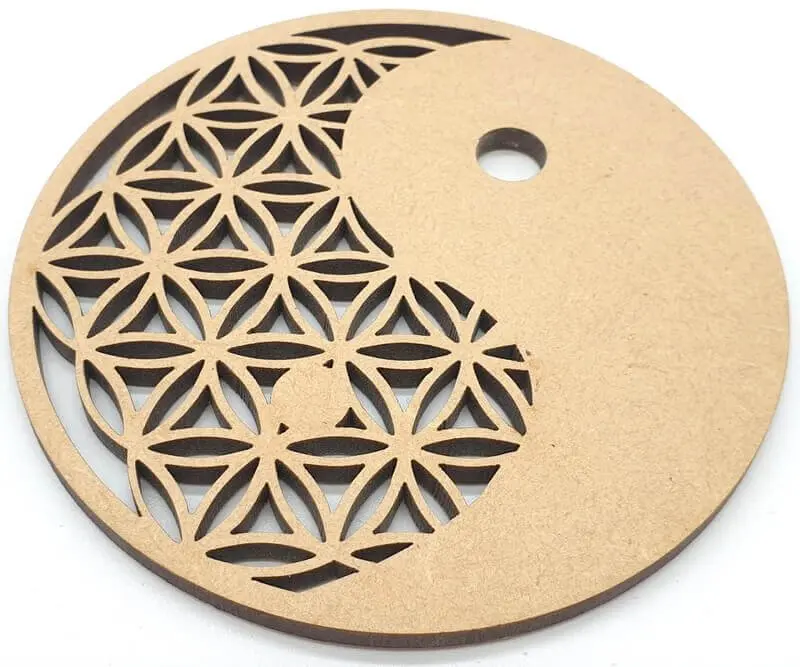 Plaque Bois Fleur de Vie Ying Yang 20cm