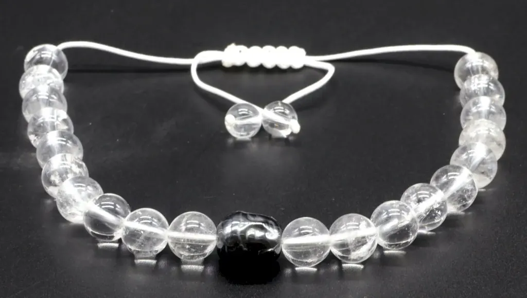 Bracelet Cristal de Roche + bouddha hématite 8mm