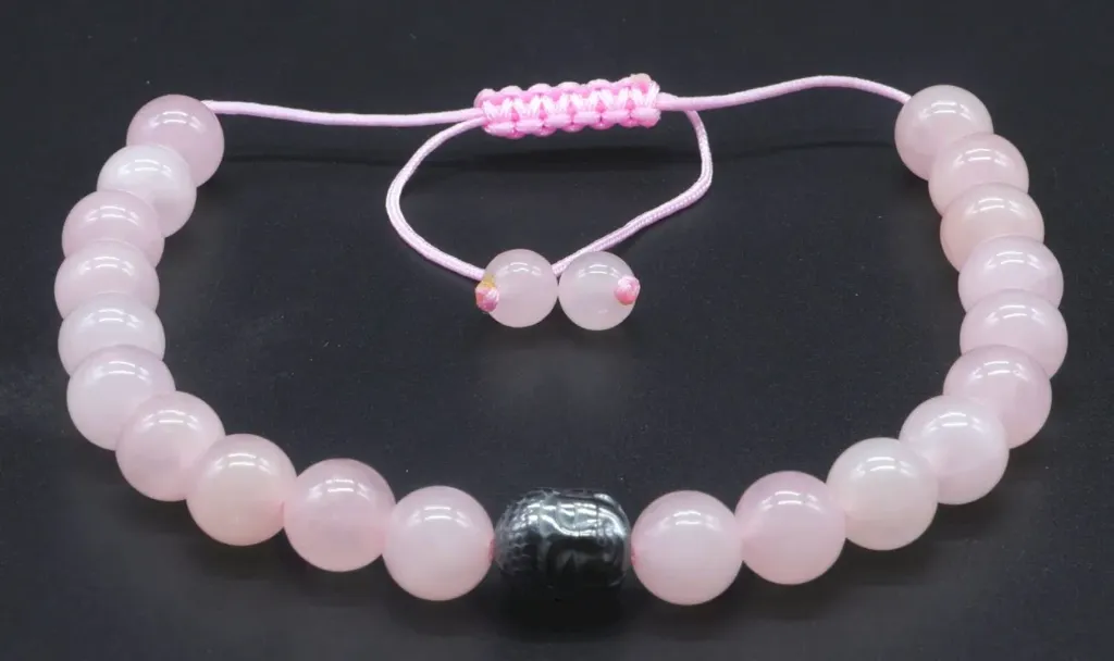 Bracelet Quartz rose & bouddha hématite 8mm