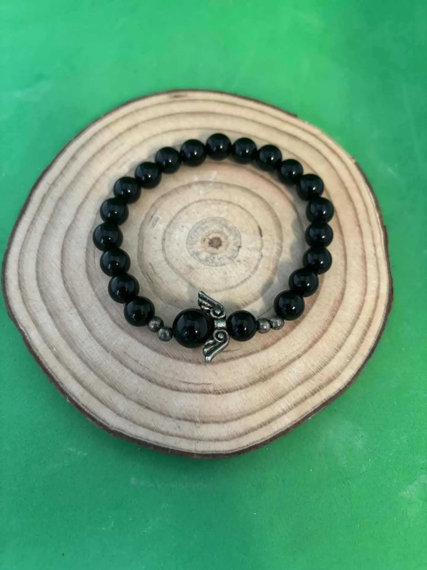 Bracelet Onyx 8mm & ange