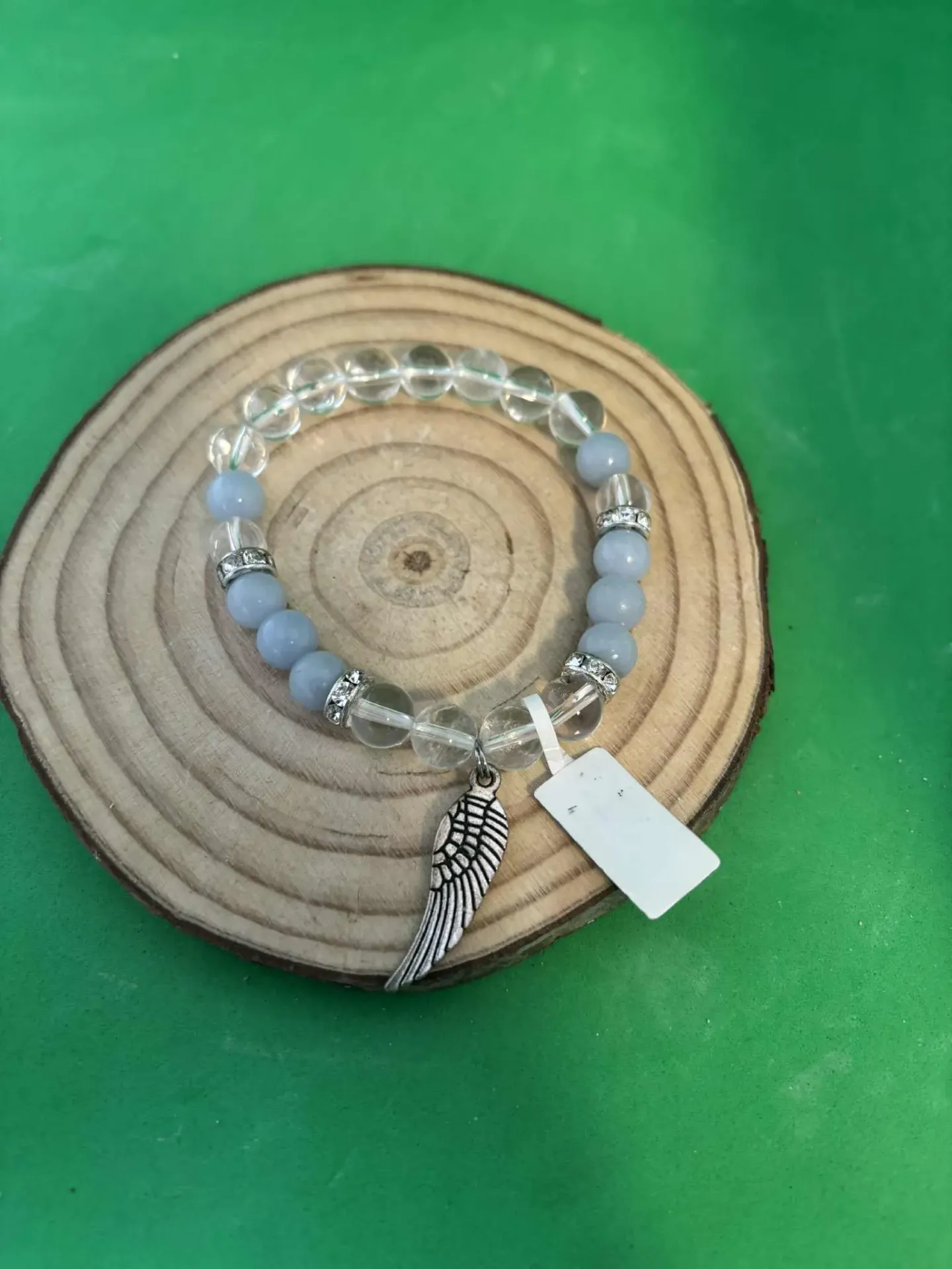 Bracelet Angélite & Cristal de roche (aile)