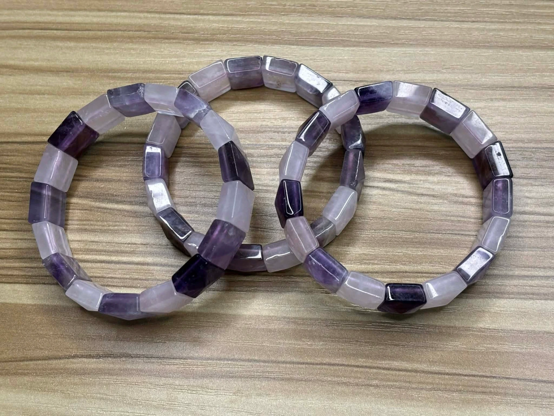 Bracelet Améthyste & Quartz rose carré