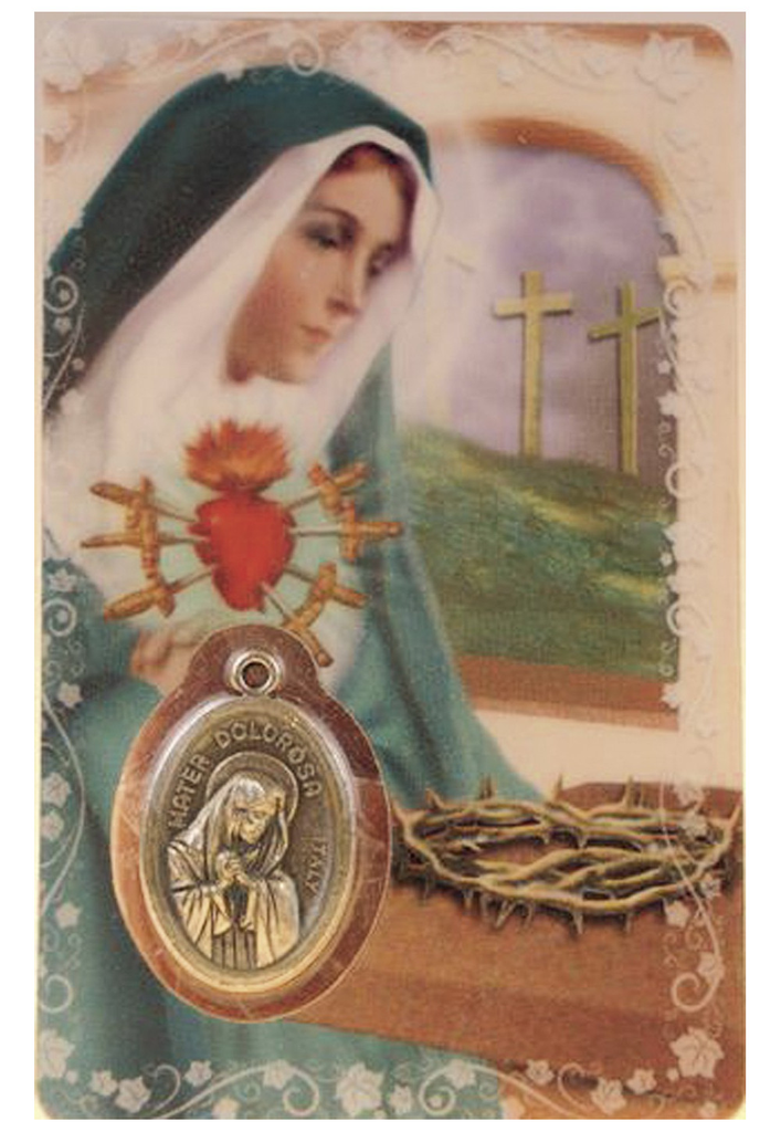 Médaille sur carte Notre-Dame des douleurs