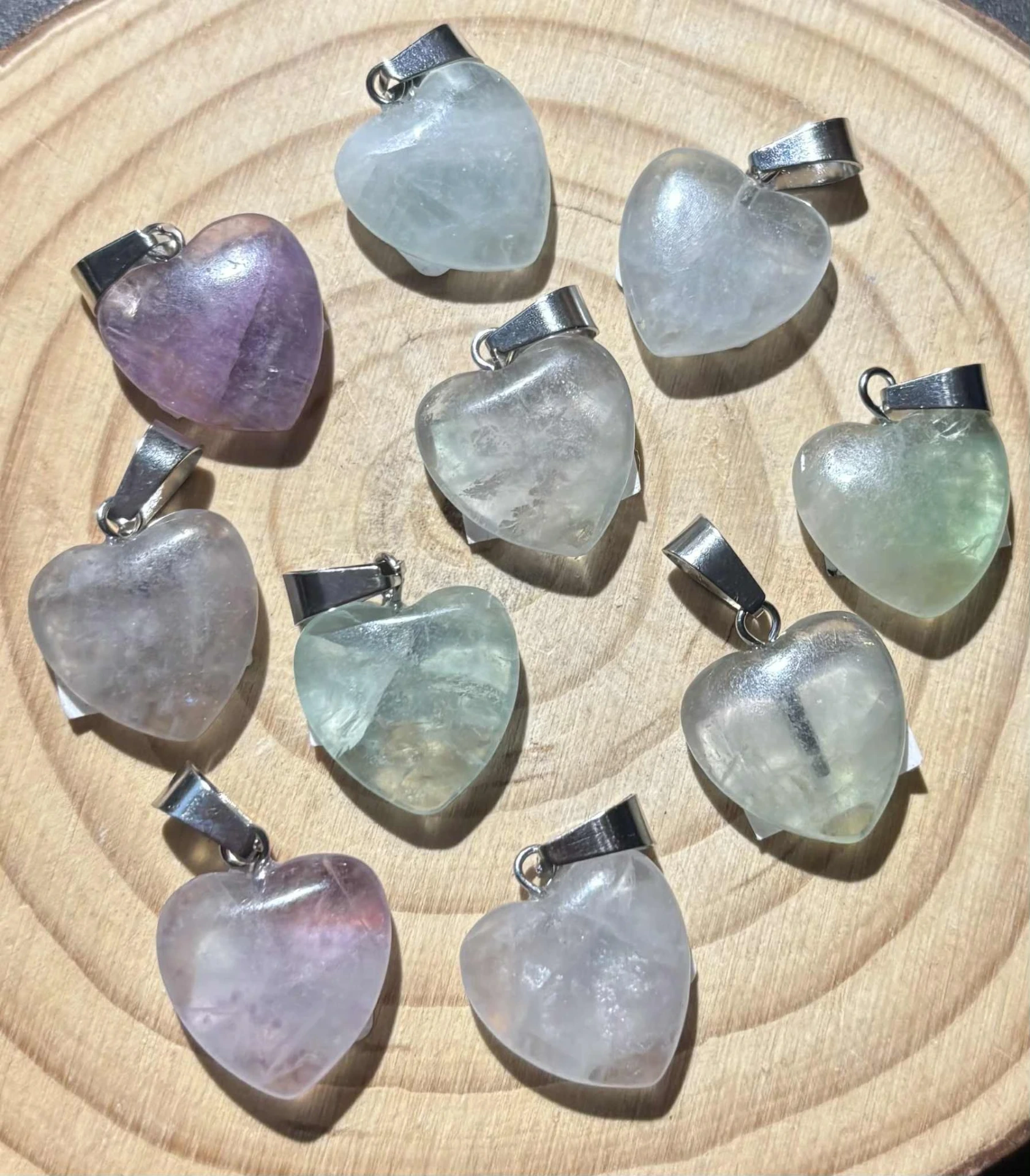 Pendentif Fluorite multicolore petit cœur plat