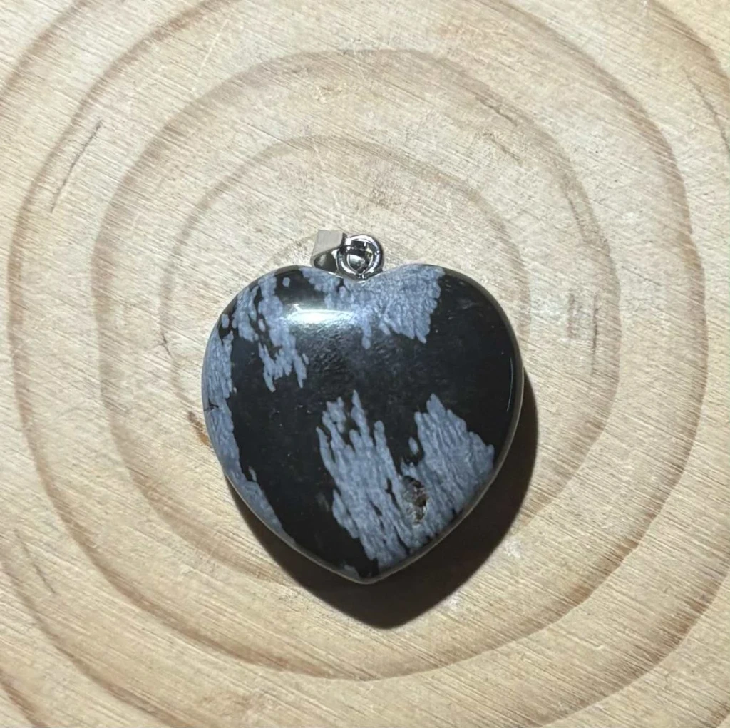 Pendentif Obsidienne Flocons de neige cœur