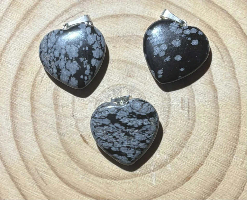 Pendentif Obsidienne Flocons de neige cœur