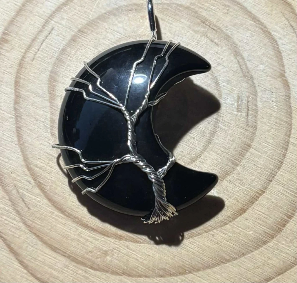 Pendentif Obsidienne Noire Arbre de Vie