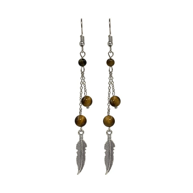 Boucles d'oreilles Œil de tigre plumes