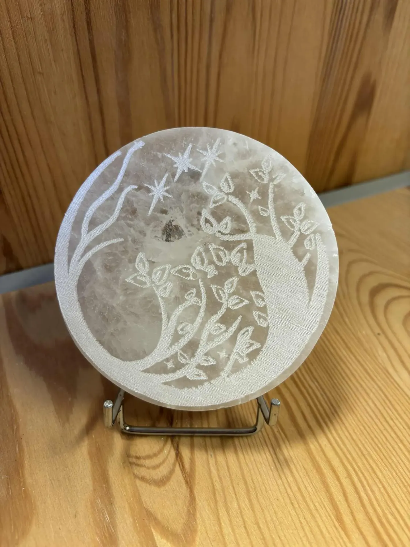 Sélénite plaque gravée