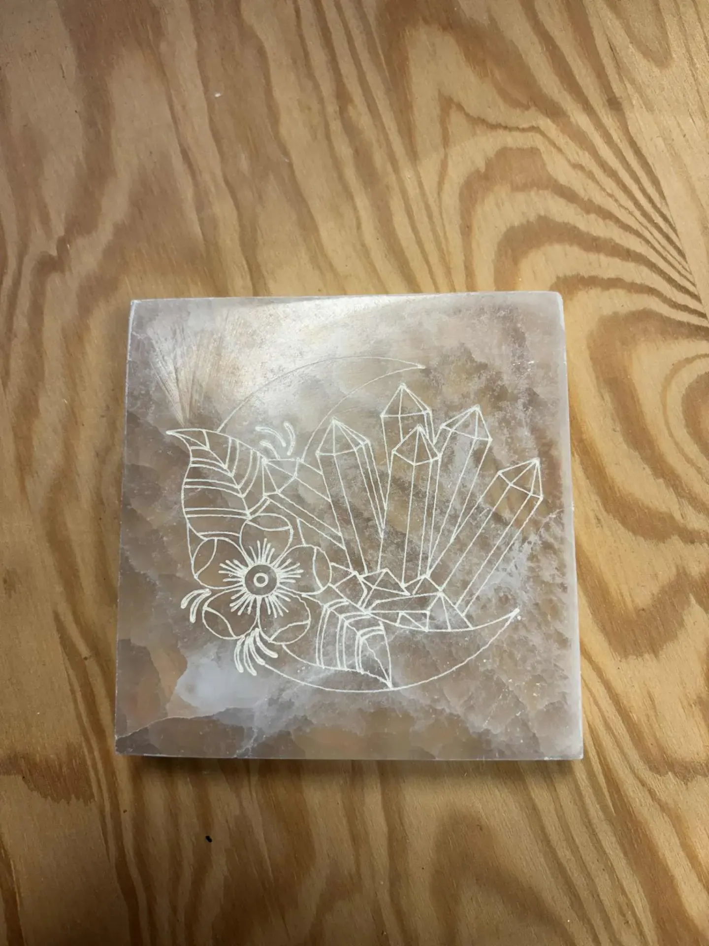 Sélénite plaque gravée carrée