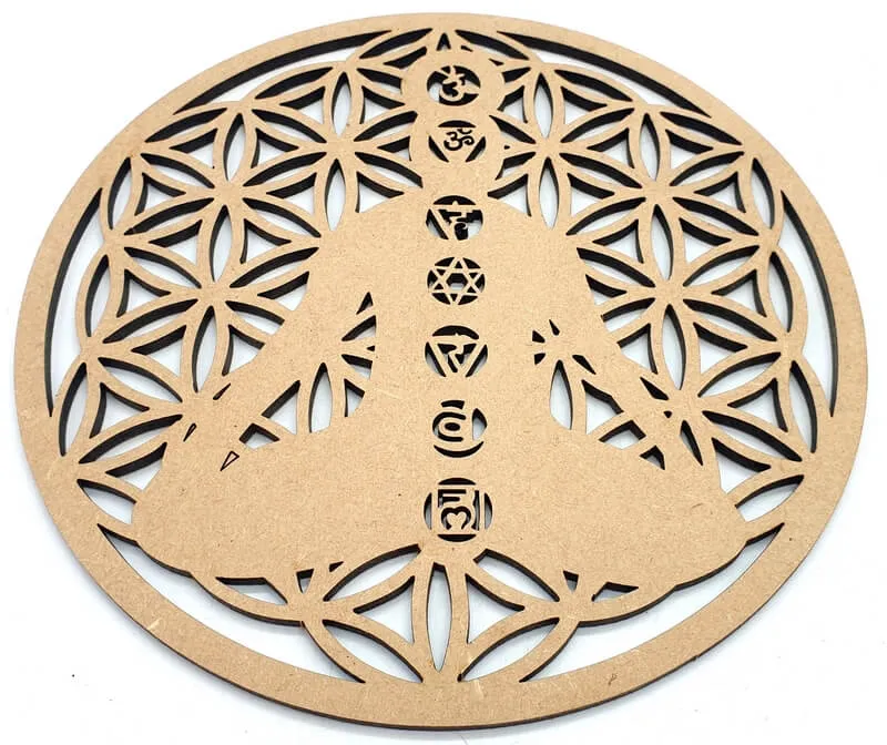 Plaque Bois 7 Chakras Fleur de Vie L