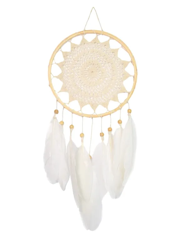 Attrape-rêves Plumes et Macramé Beige 20 cm
