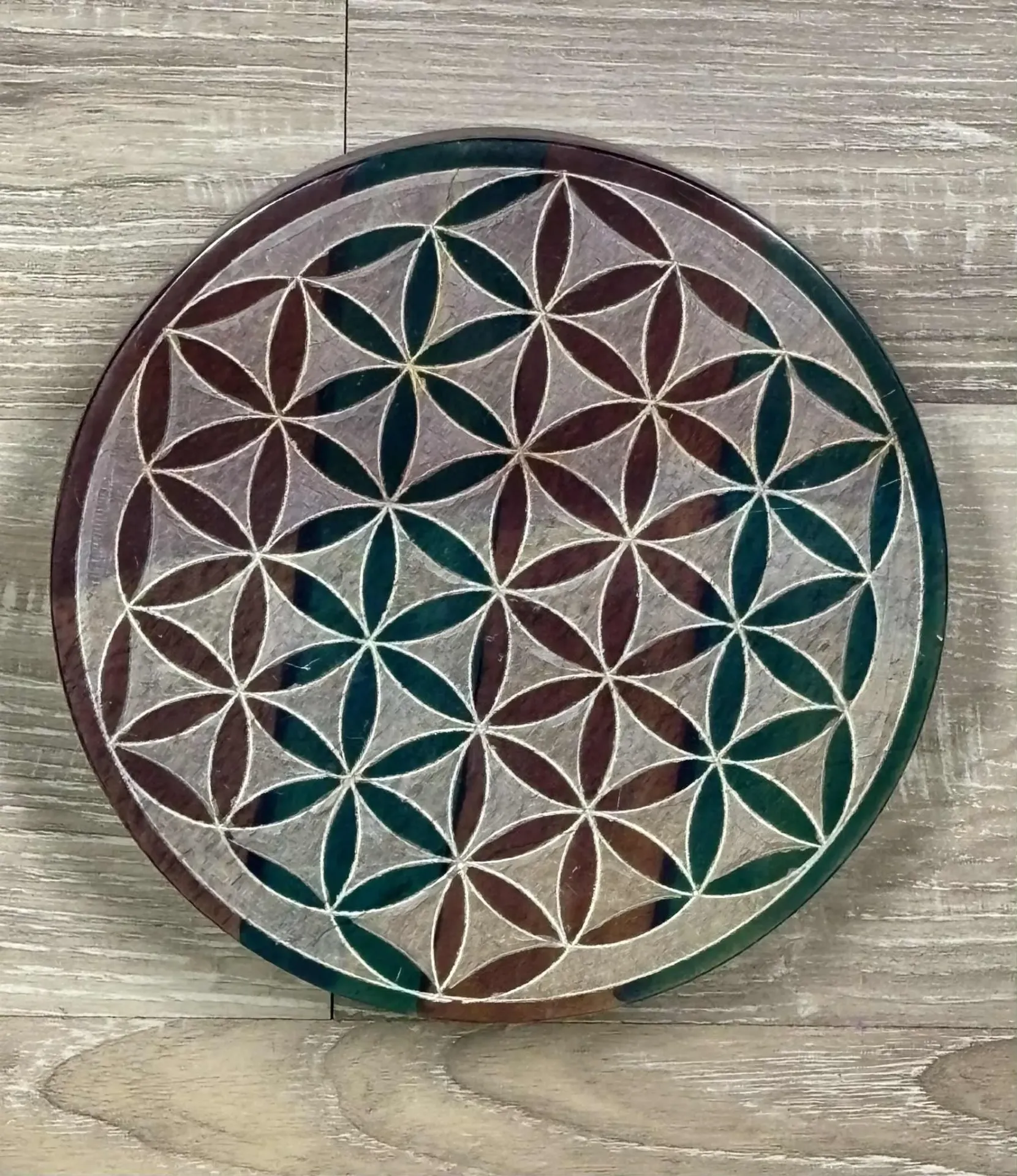 Boite ronde Fleur de vie en pierre de savon