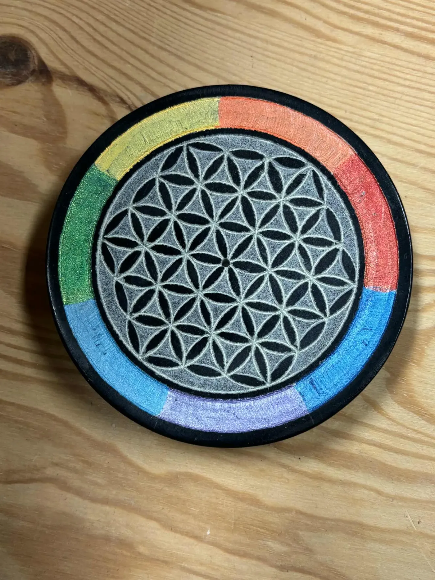 Porte encens fleur de vie & chakras en pierre de savon