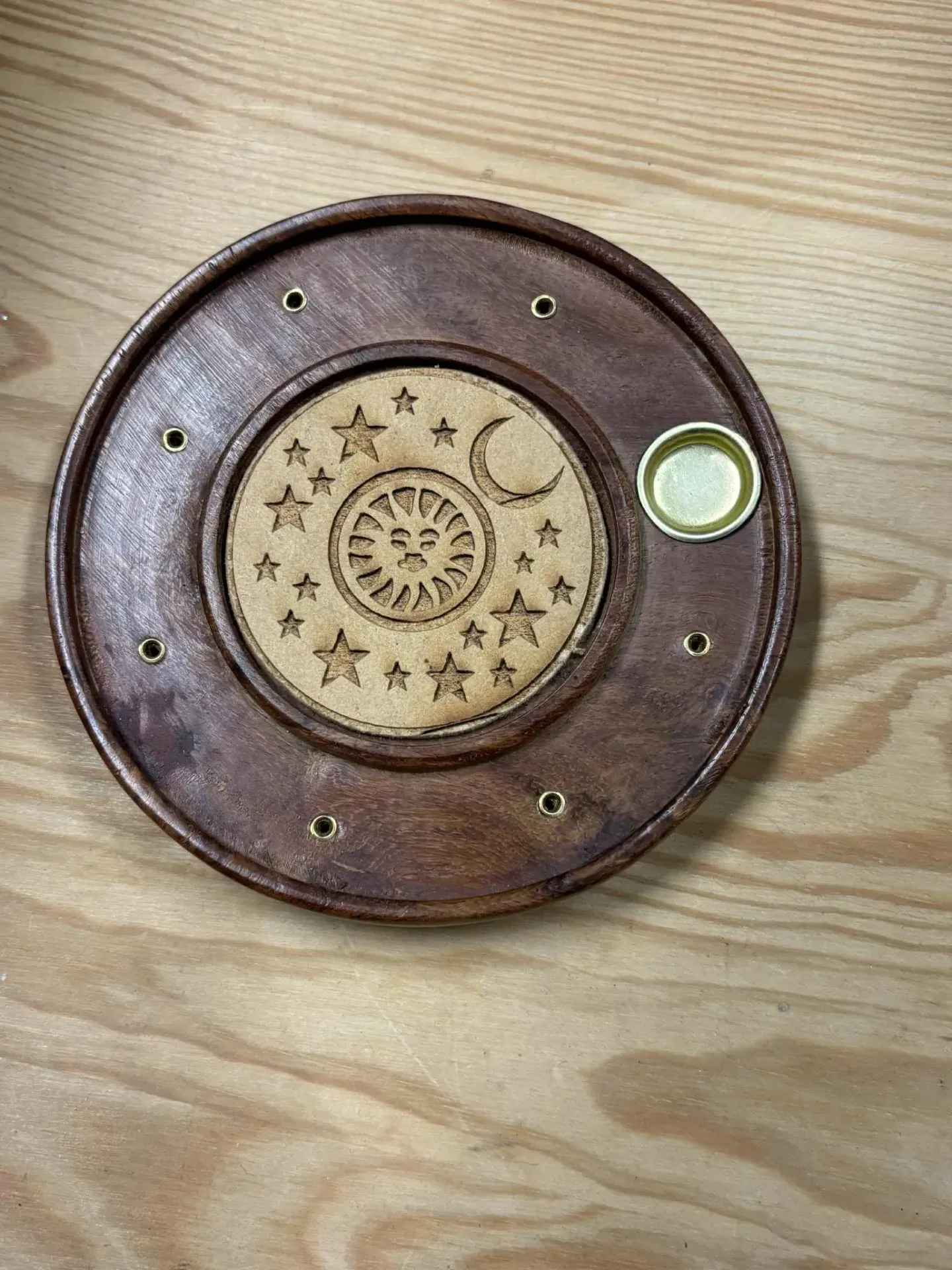 Porte encens soleil & lune en bois