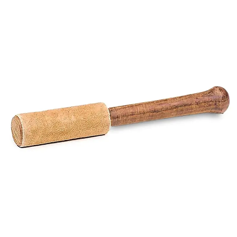 Bâton bois pour bol chantant - peau de chamois camel