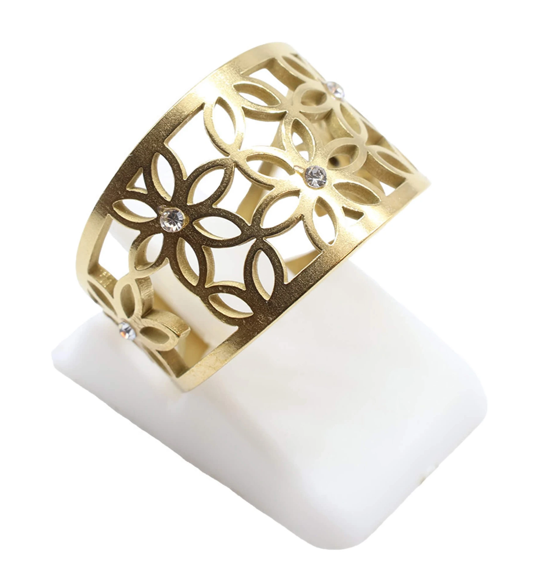 Bague Inox plaquée Or Tapis Fleuri