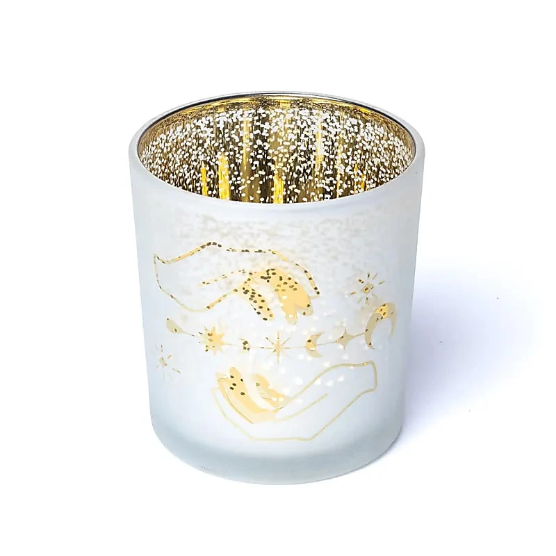 Photophore givrée/métallique mains spirituelles S